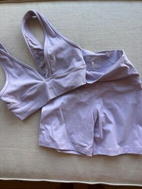 SET Active Lavender V-Neck Sports Bra & High-Waist Bike Shorts Set